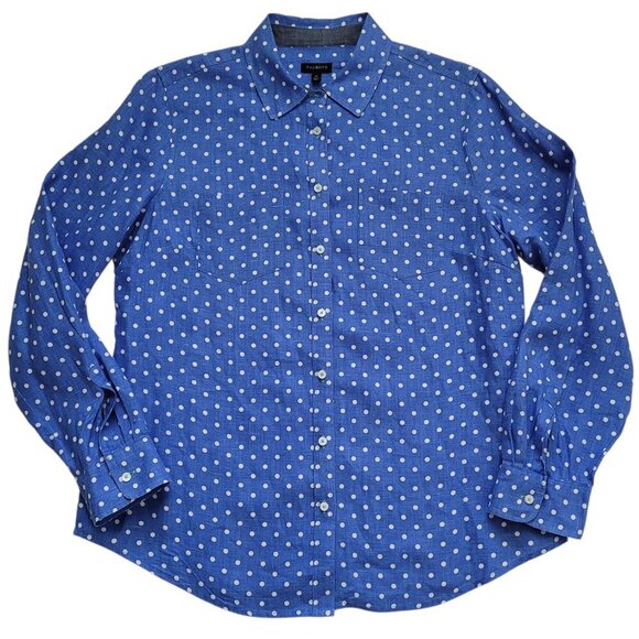 Talbots Tops - Talbots Polka Dot Shirt Button Up 100% Linen Medium Preppy Coastal Chic Classic